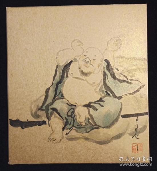 【日本回流】原装精美卡纸 令生 国画作品《罗汉图》一幅(纸本镜心