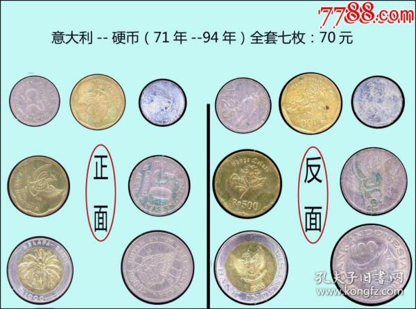 意大利硬币(71年-94年)全套七枚:品种稀少.只有一套,谢绝还价.