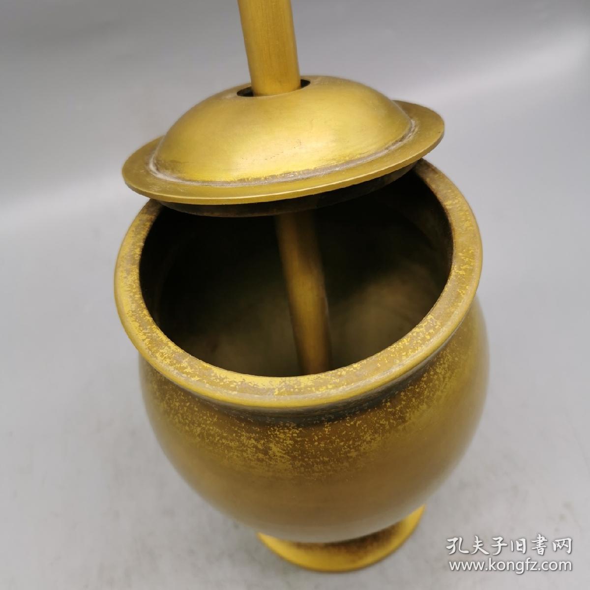 古玩铜器收藏,黄铜捣药罐(大,古代捣药罐,代代喜相传,形制端正,包浆
