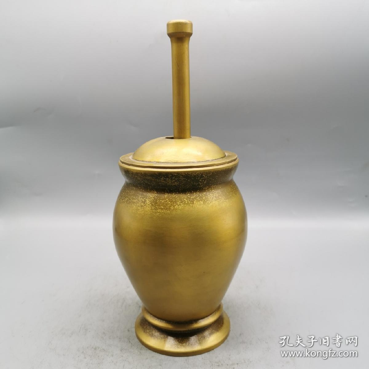 古玩铜器收藏,黄铜捣药罐(大,古代捣药罐,代代喜相传,形制端正,包浆