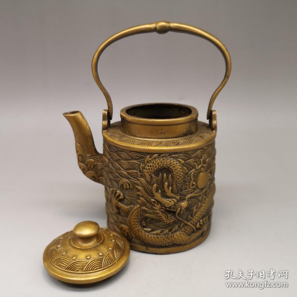 纯铜海水龙纹壶仿古铜器提梁壶酒壶茶壶家居酒店茶道装饰工艺摆件