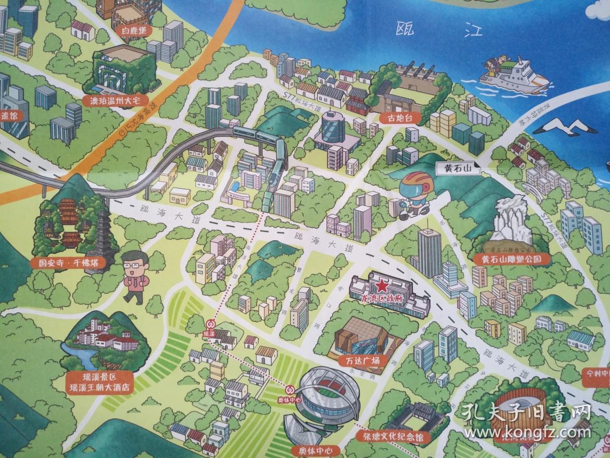 温州市龙湾区旅游手绘地图42乘56cm 温州市龙湾区旅游