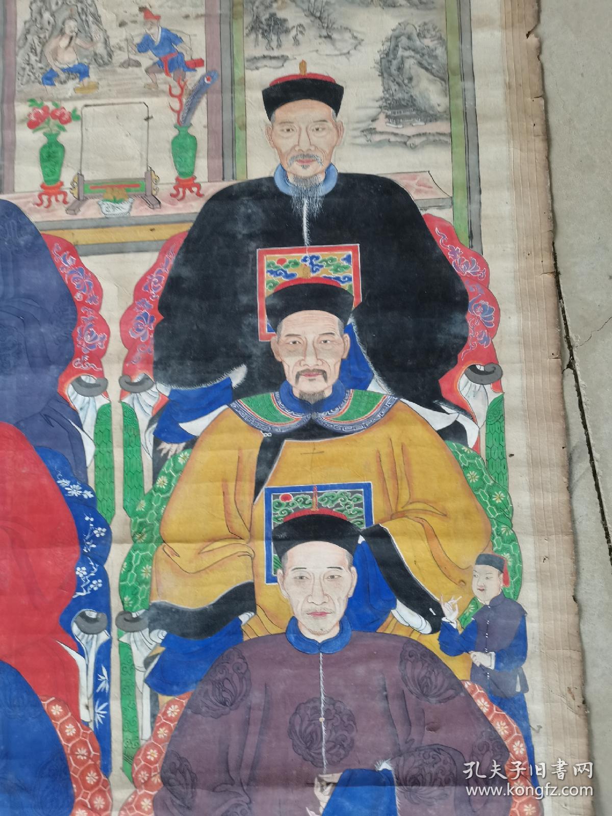 清代祖宗画清代人物画像官员画像三代同堂