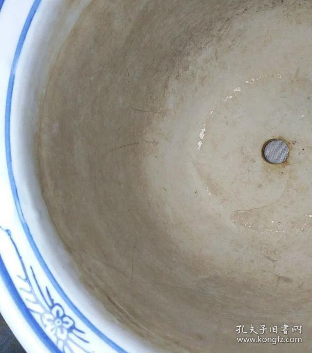 七十年代手绘双面青花松鹤鸟纹花盆老瓷盆松鹤纹花盆青花花盆飞禽鸟纹