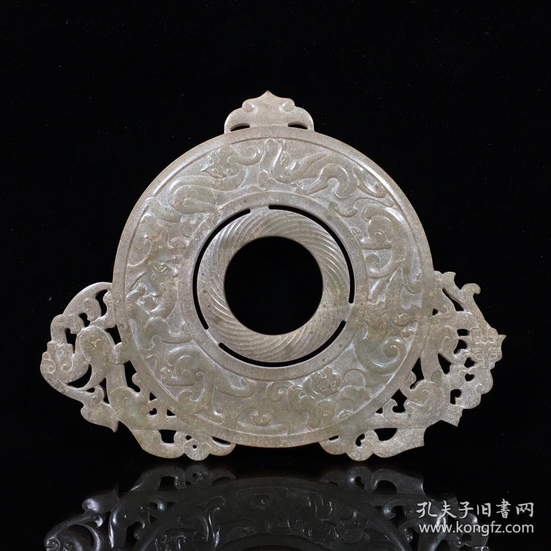 精品旧藏汉代老和田玉【龙凤纹 玉璧】摆件,雕工精湛