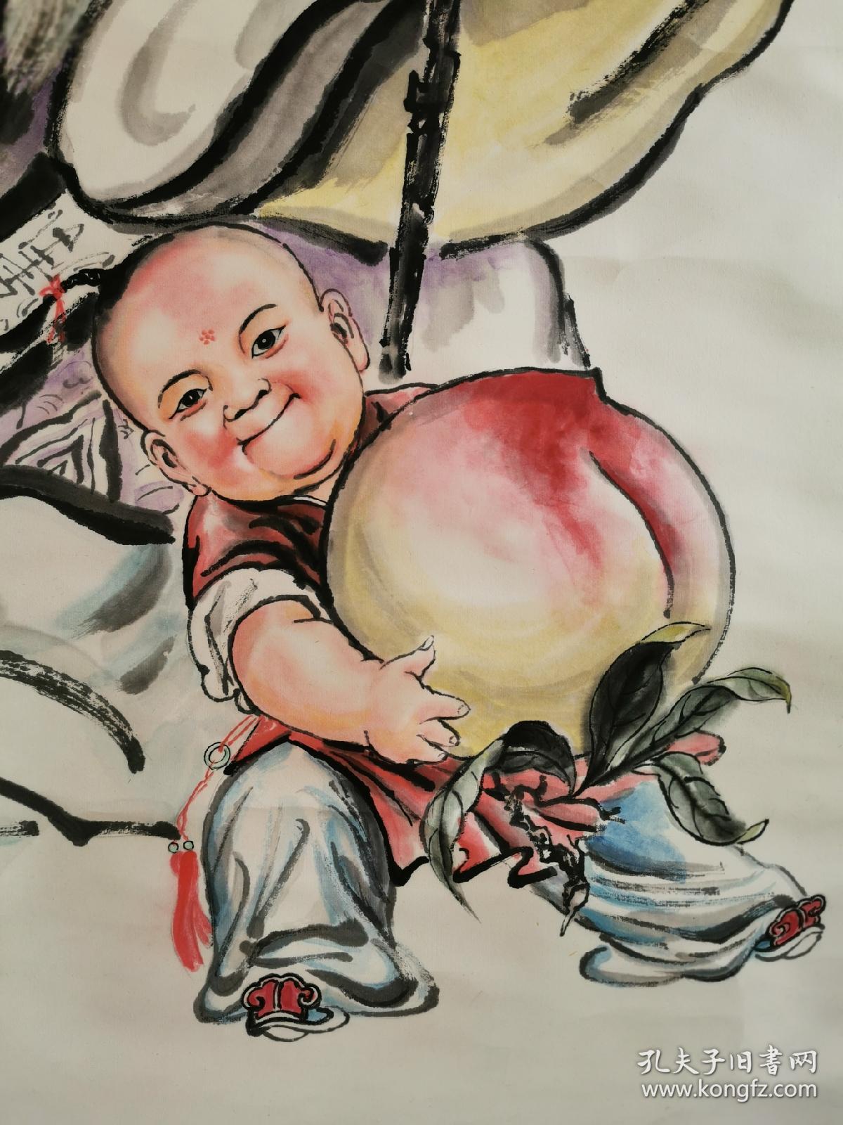 王光昊4尺立轴祝寿仙童抱桃