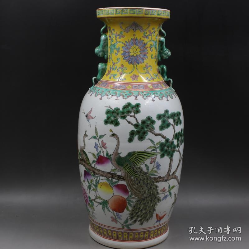 清康熙年制粉彩寿桃花鸟花瓶 家居摆件 仿古瓷器老货古董古玩收藏