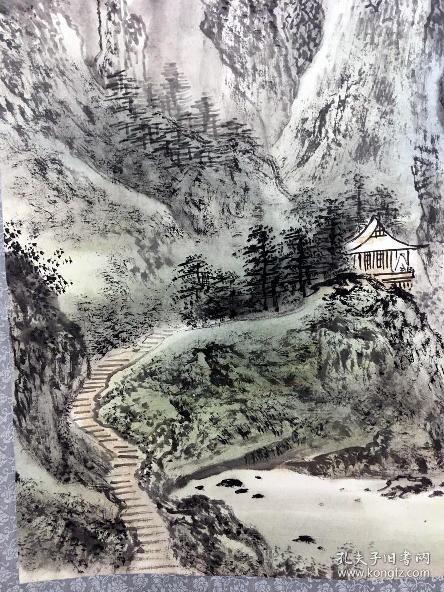 温州著名山水画家郑雪夫幽谷飞泉图