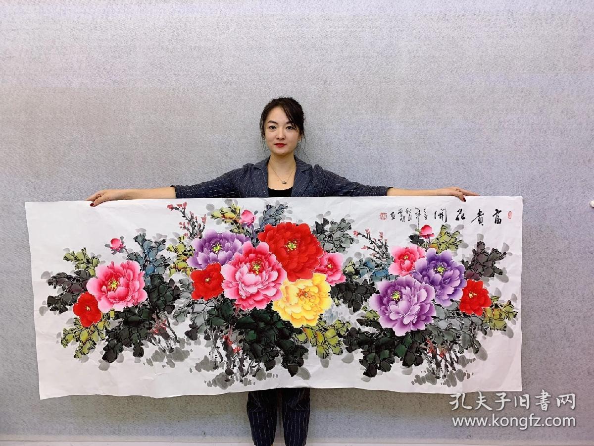 中国国画家协会会员曾老师小六尺牡丹富贵花开18070厘米百分百手绘