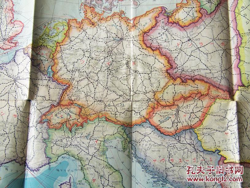 1939年版《今日的欧洲地图》日本大阪每日新闻社 77:54cm 罕见带函套!