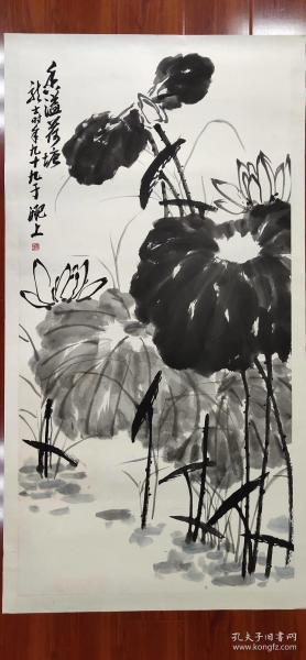 【郑正】国画墨荷一幅,四尺条幅,34厘米/136厘米,喜欢的朋友不要错过