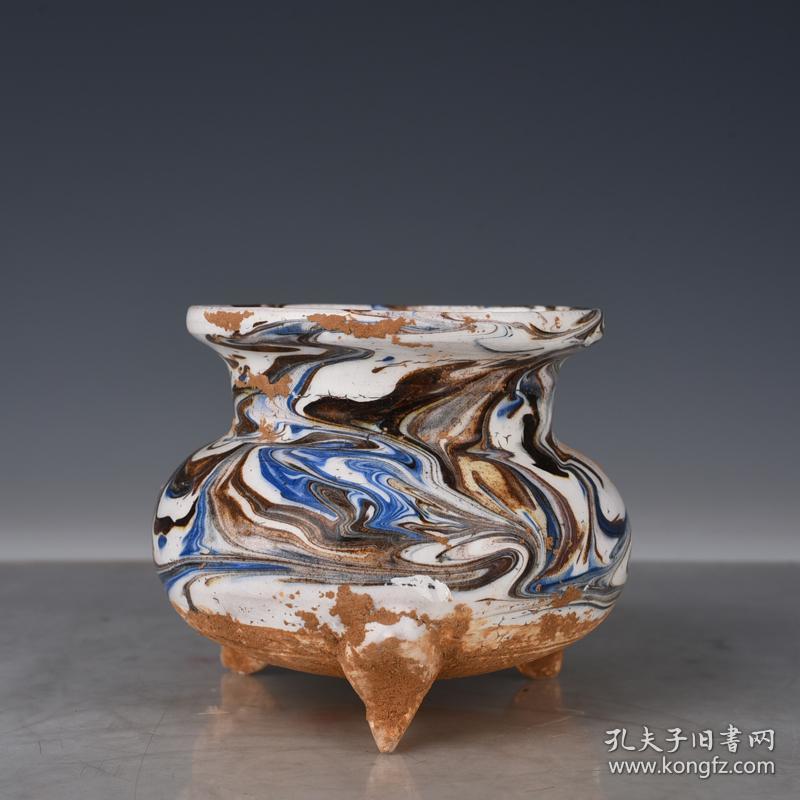宋当阳峪窑绞釉三足炉