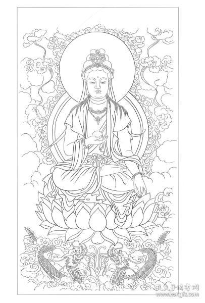 结缘非诚勿扰 超大高清宣纸白描图 工笔线描白描观音宝相图第137款