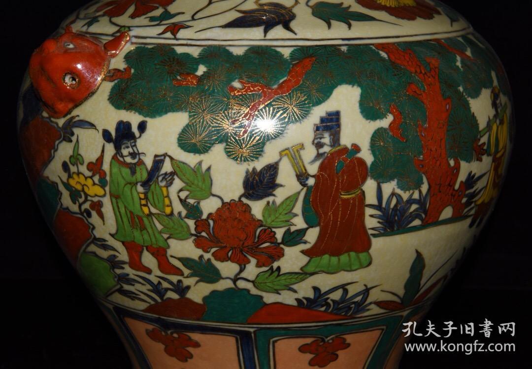 元代五彩描金八仙纹兽头罐古玩古董古瓷器