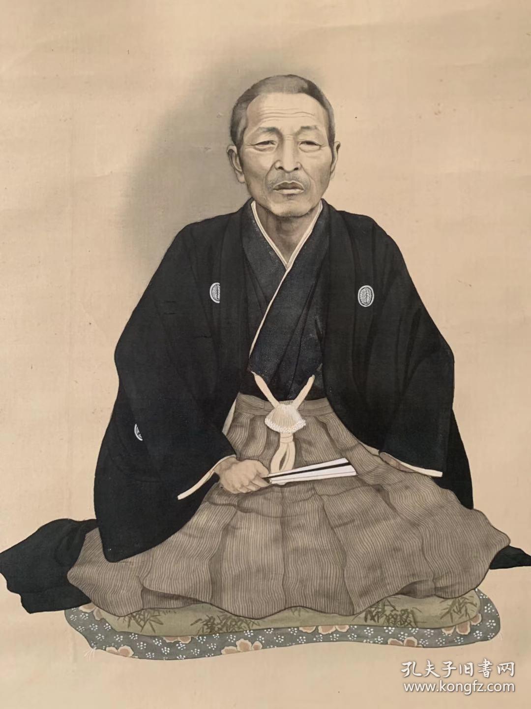 日本回流老画手绘绢本名家 人物肖像 挂轴立轴卷轴字画书画