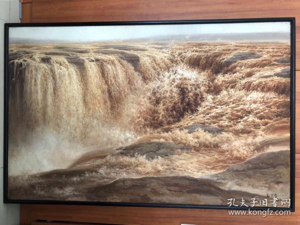 名家带签名油画作品《壶口母亲河黄河奔腾图》