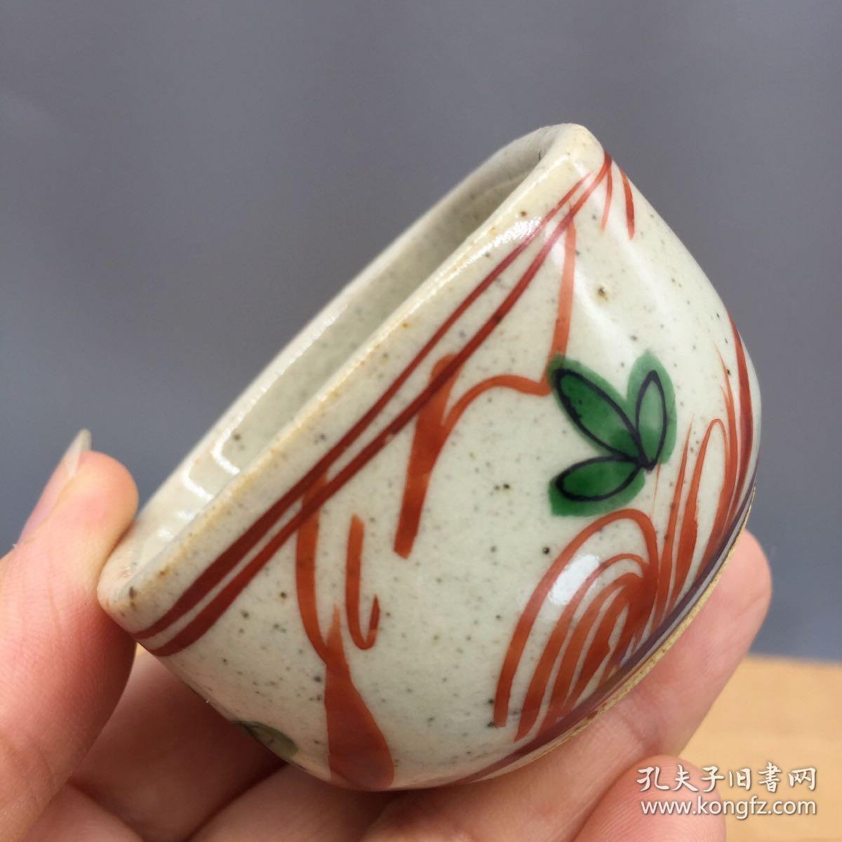 物 日本回流茶杯 柴烧杯 方口汤吞 昭和时期纯手绘五彩茶杯 柴窑烧制