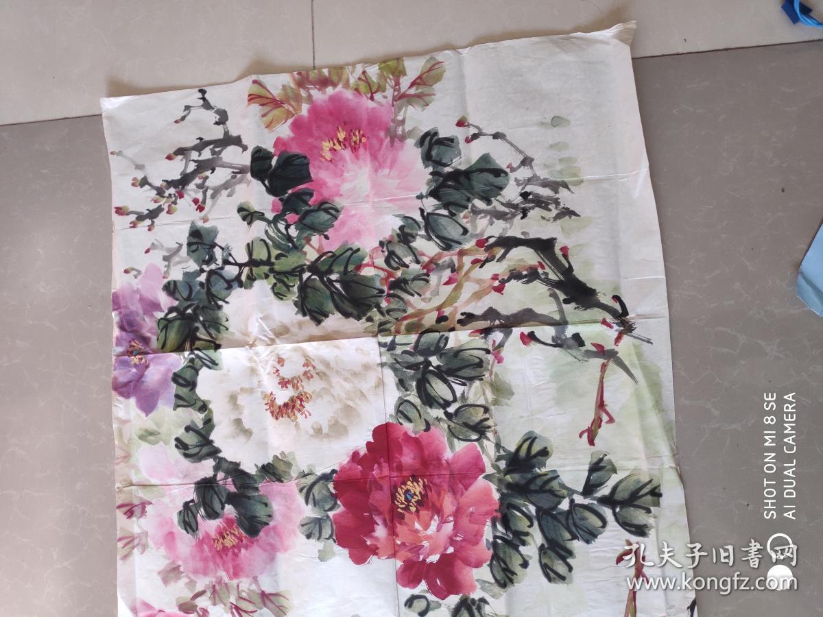 著名四川老画家 汤祖堃国画 牡丹图 保真 (长136宽68尺幅大)