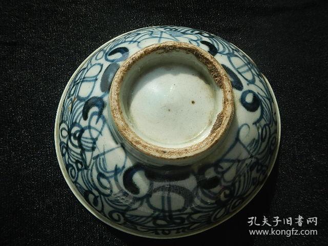 清代手绘三喜万寿菊大青花碗