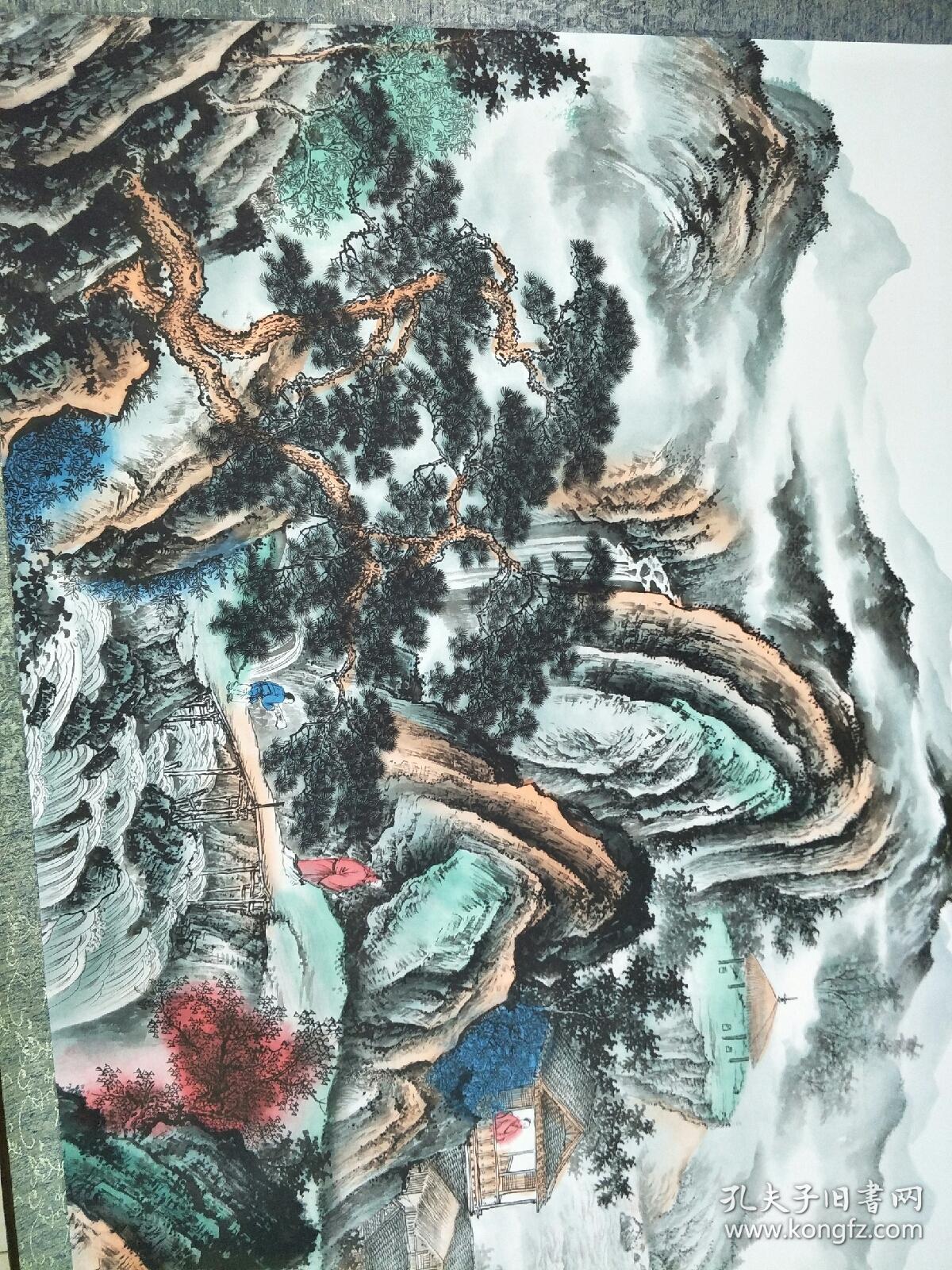 国画丈二工笔系列山水画溪山观潮钱塘江潮水挂画3.5*1