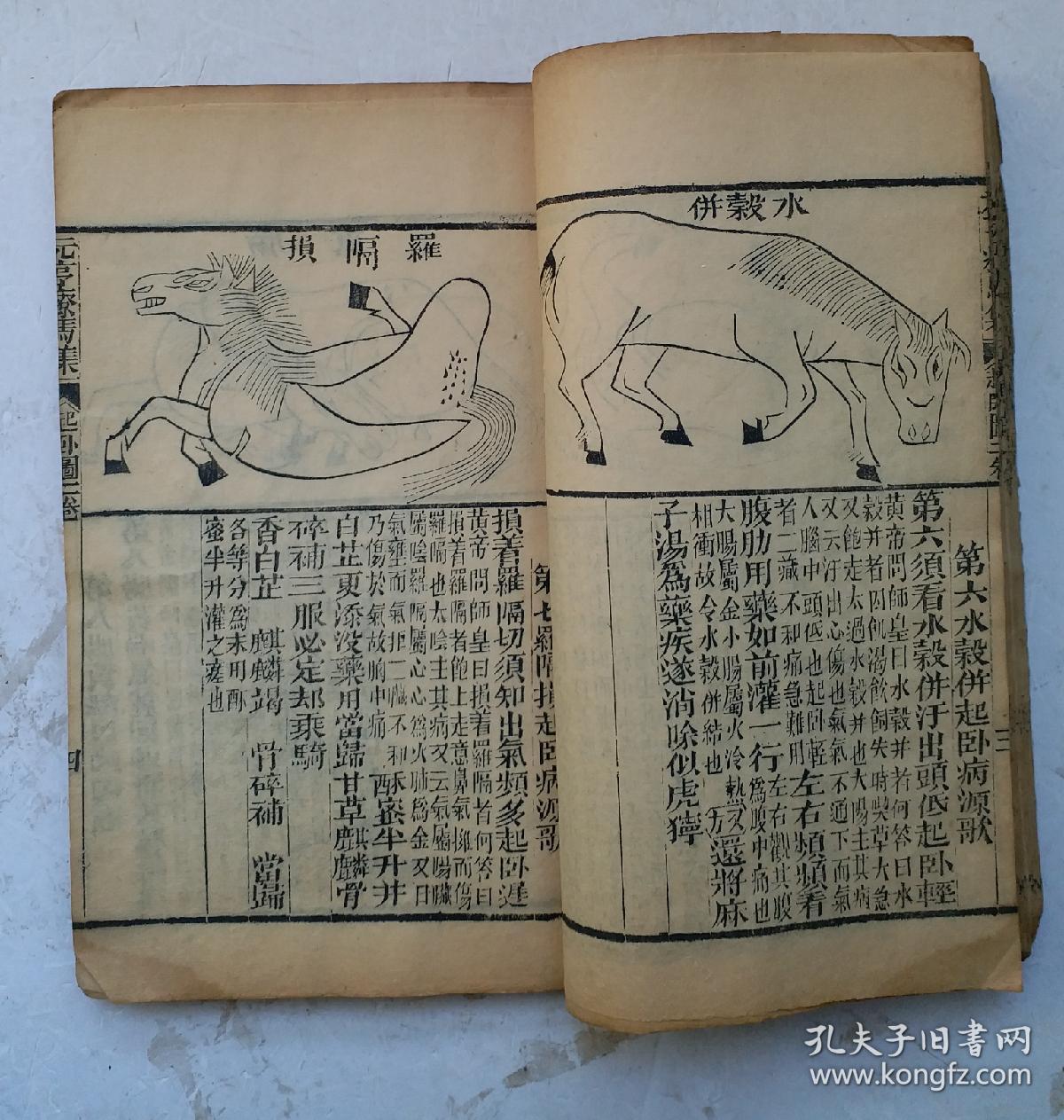 牛马驼经序:红字套印刻本,纂图元亨疗马集,84幅精美各态马病穴位图