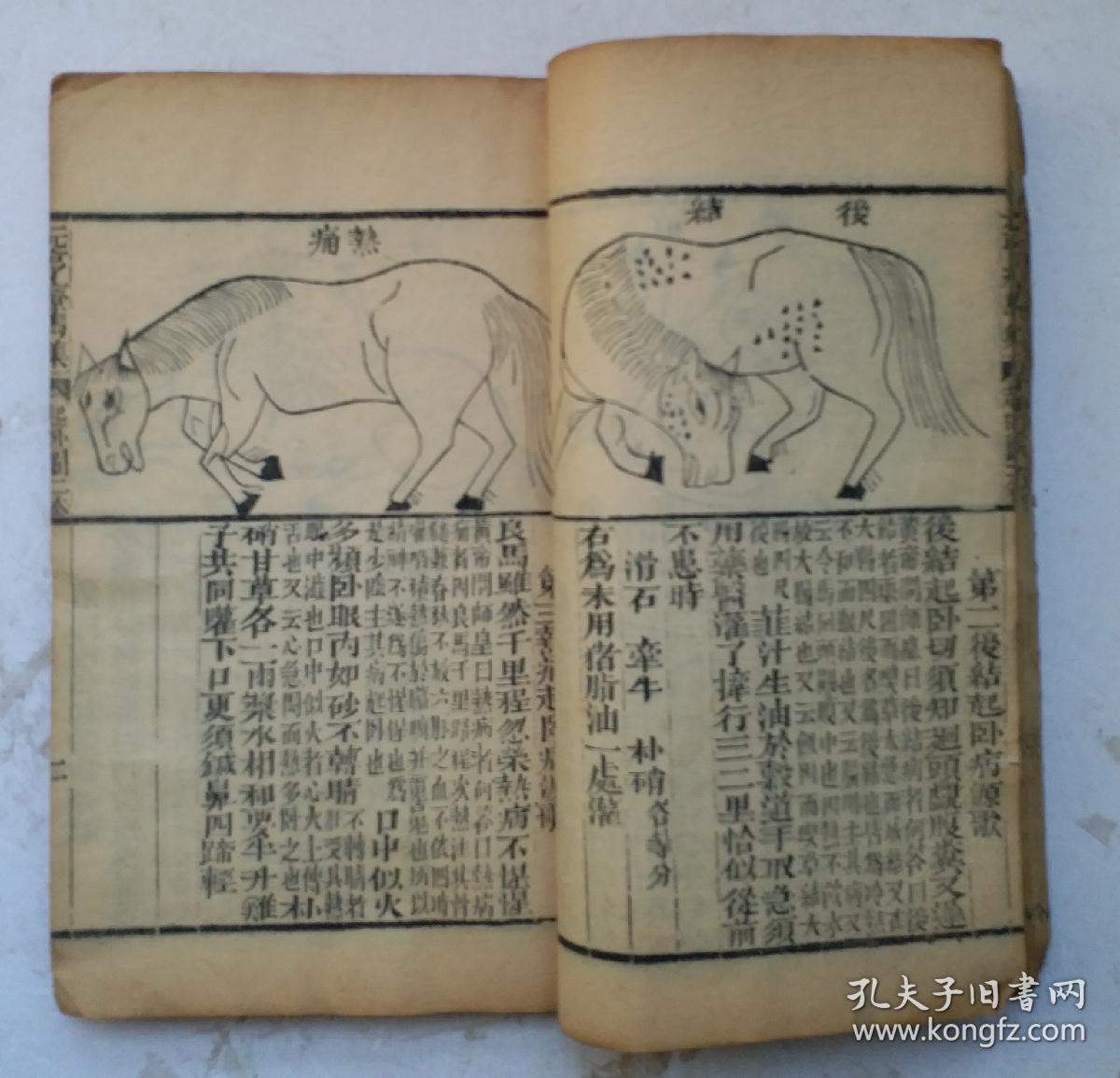 牛马驼经序:红字套印刻本,纂图元亨疗马集,84幅精美各态马病穴位图