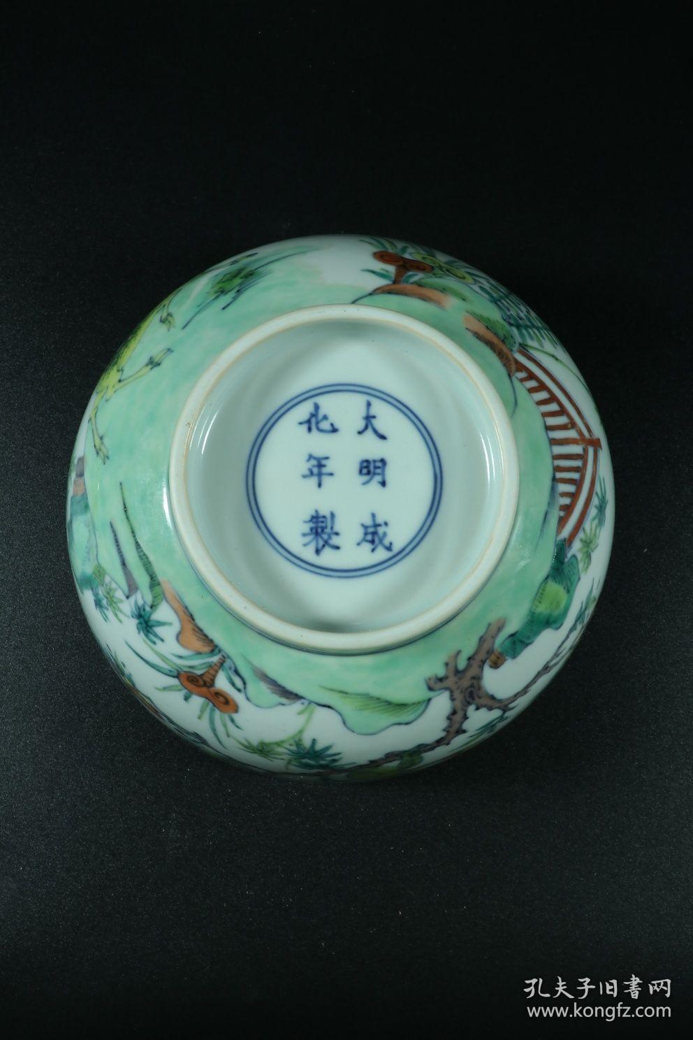 清代,"大明成化年制"斗彩福禄寿碗