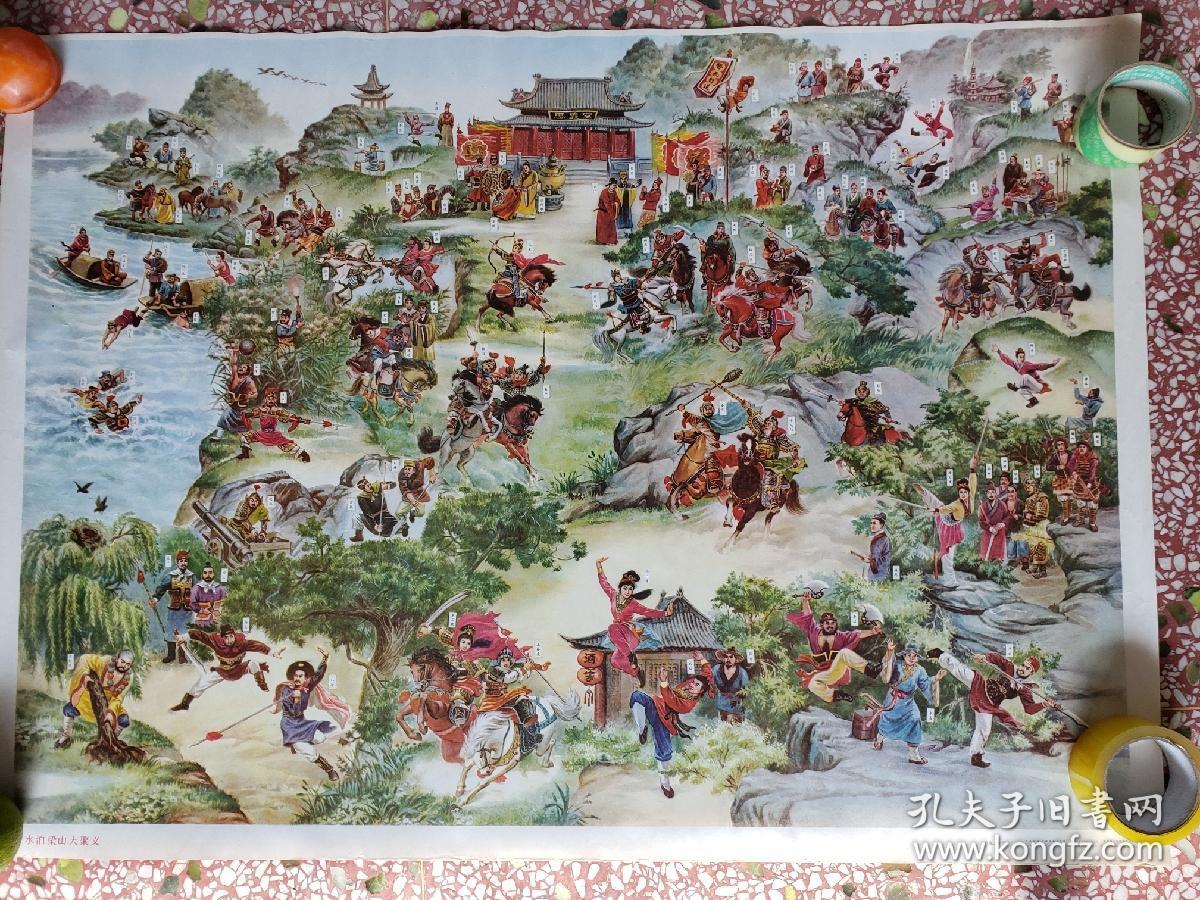 八十年代库存年画水泊梁山大聚义经典品相好