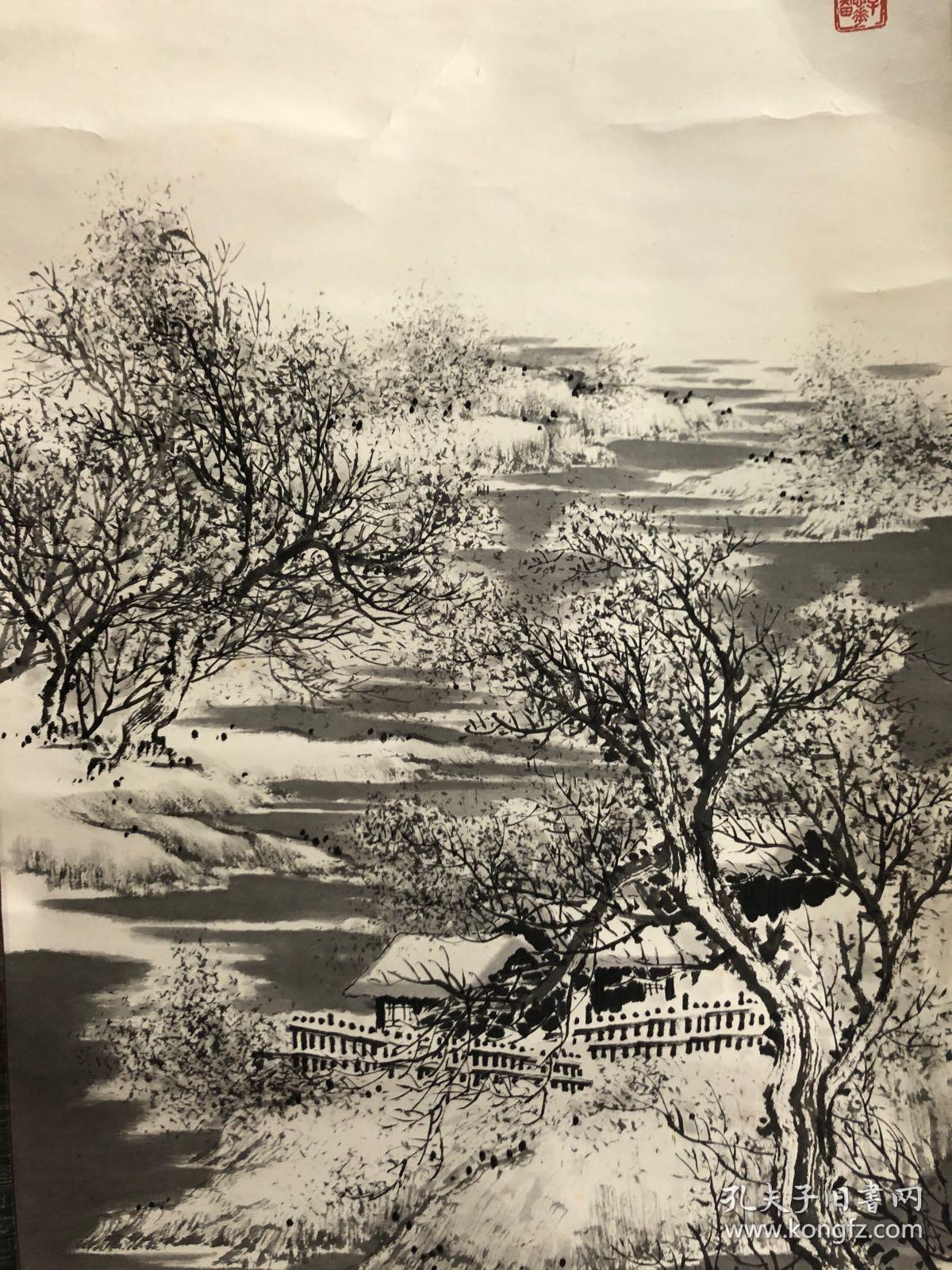 云南国画名家,中美协会员李德华(号祝三)作品,水墨冬景中堂,纸本绫裱
