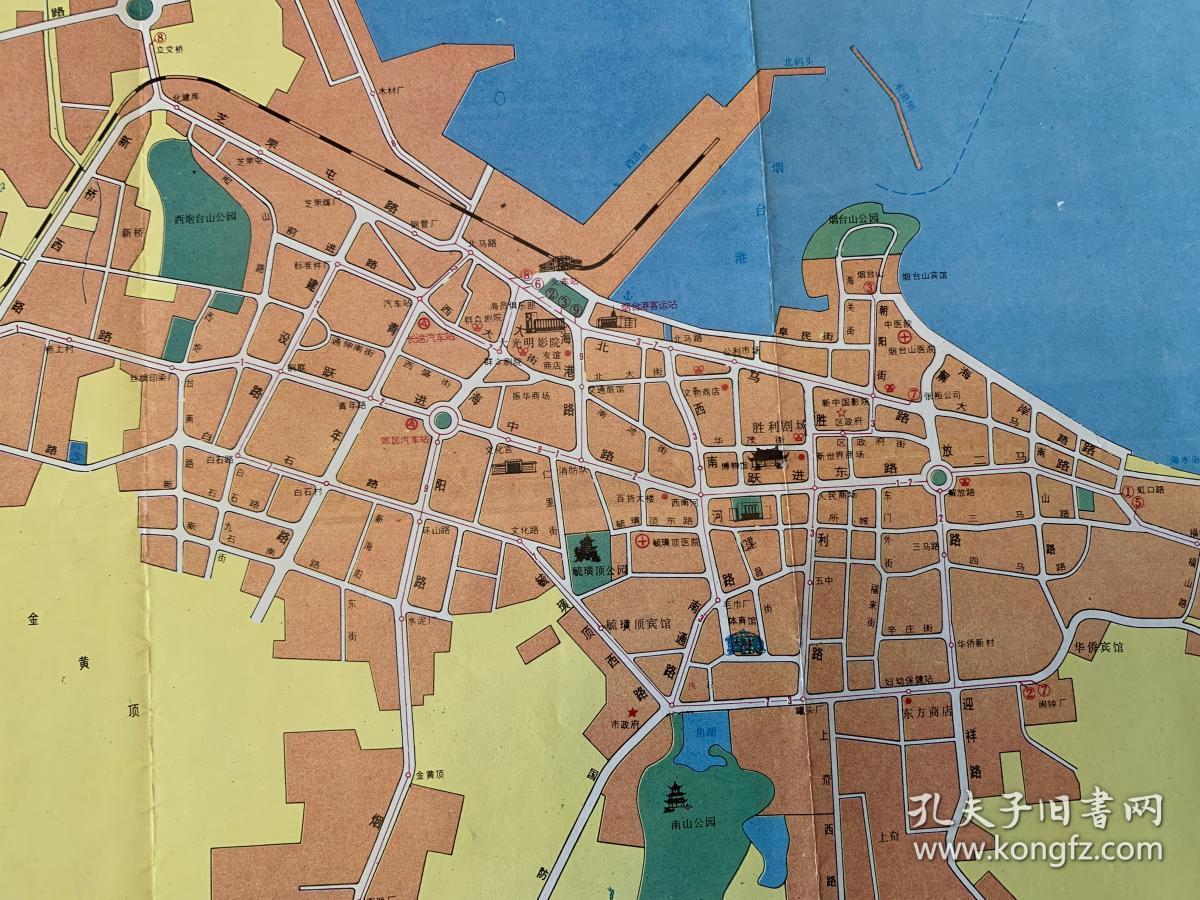 1984版 烟台市区交通图 山东烟台老旧城市差旅游览图