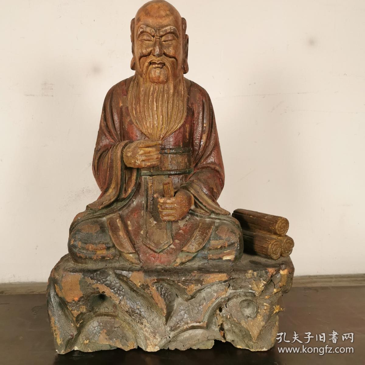 道教文化木雕老子坐像道家供奉神古玩古董民俗旧物展馆陈设老物件
