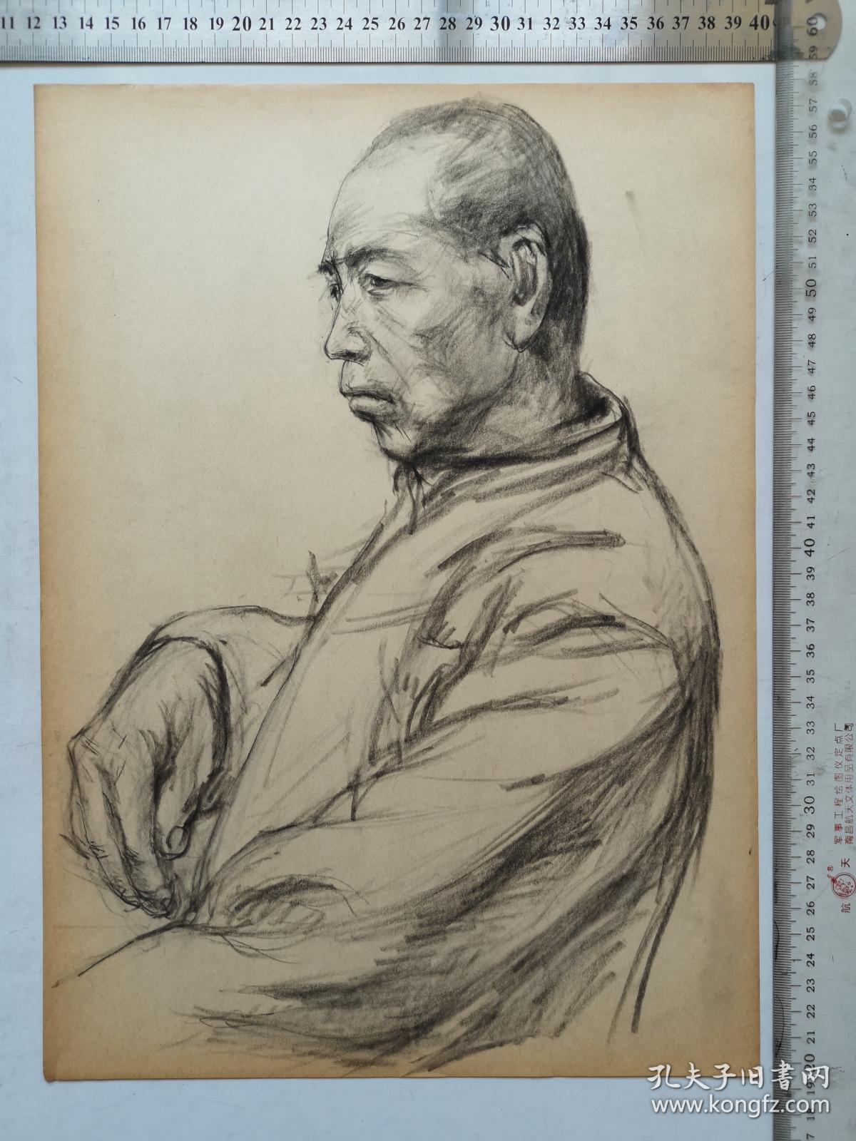 80-90年代人物肖像素描速写画稿原稿《老年男性肖像》