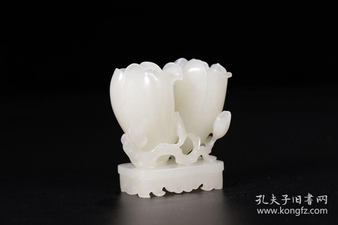 清代,和田白玉兰花双联杯尺寸:5×3×5.