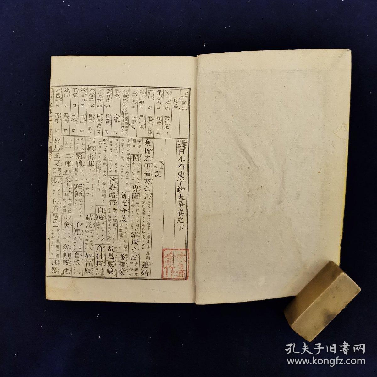 鳌头插画《日本外史字解大全》线装上中下3册全 东崖堂发兑1885年发行