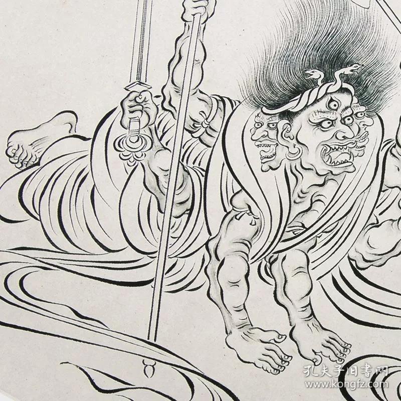 国画白描人物清代禹之鼎临吴道子送子天王图真迹复制高清线条临摹