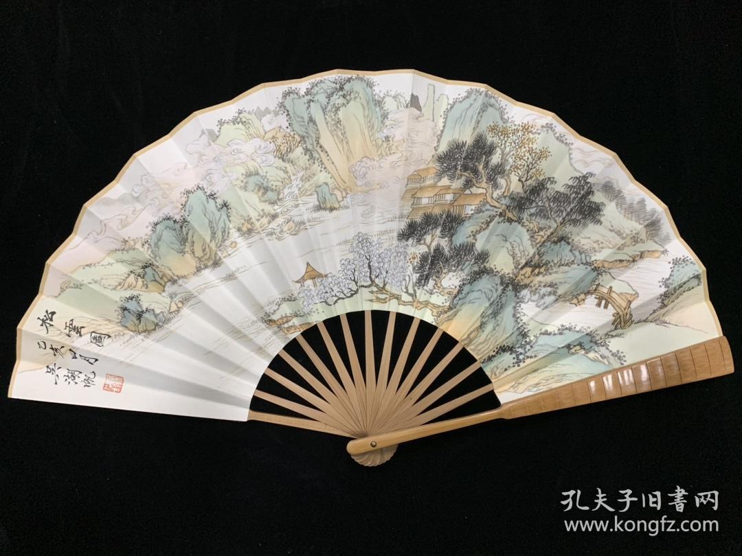 吴湖帆 (款)折扇 ,扇面尺寸60x20 .