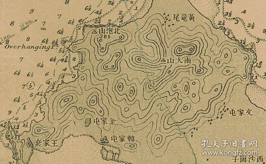 英海军绘日版(大连半岛海图/大连地图/大连古地名/比例尺等高线地图)