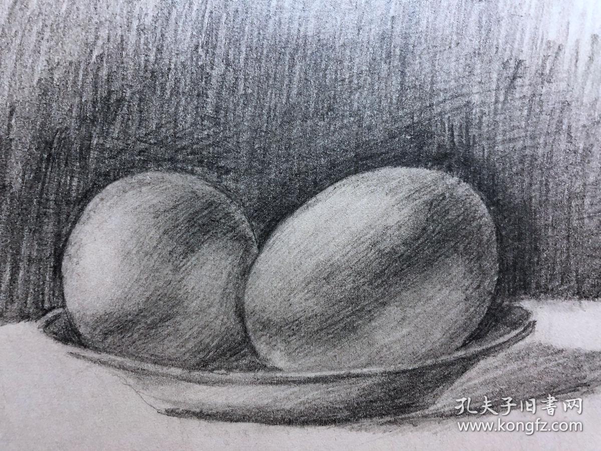 书画原作2871巴蜀画派名家江溶70年代素描画静物酒杯鸡蛋