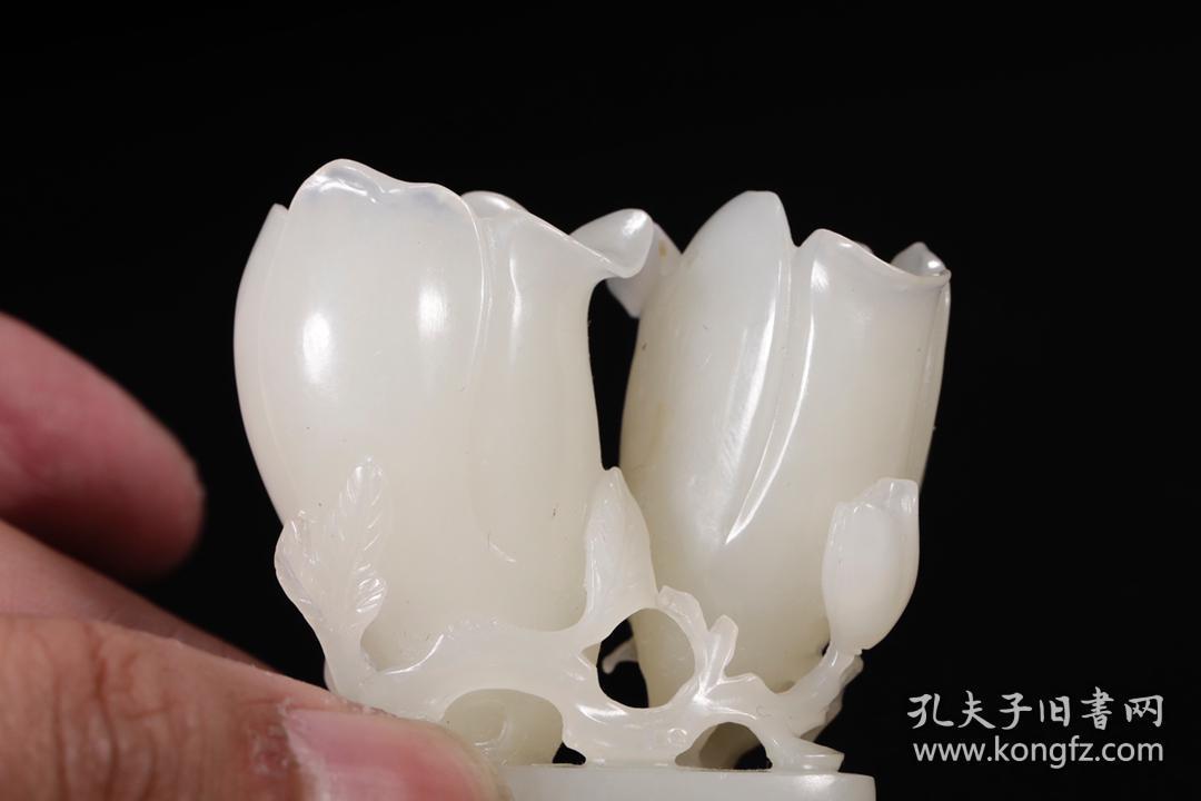 5072 清代,和田白玉兰花双联杯尺寸:5×3×5.