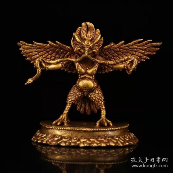 珍藏老西藏寺院收老纯铜纯手工打造鎏金藏传佛教密宗大鹏金翅鸟鹰神