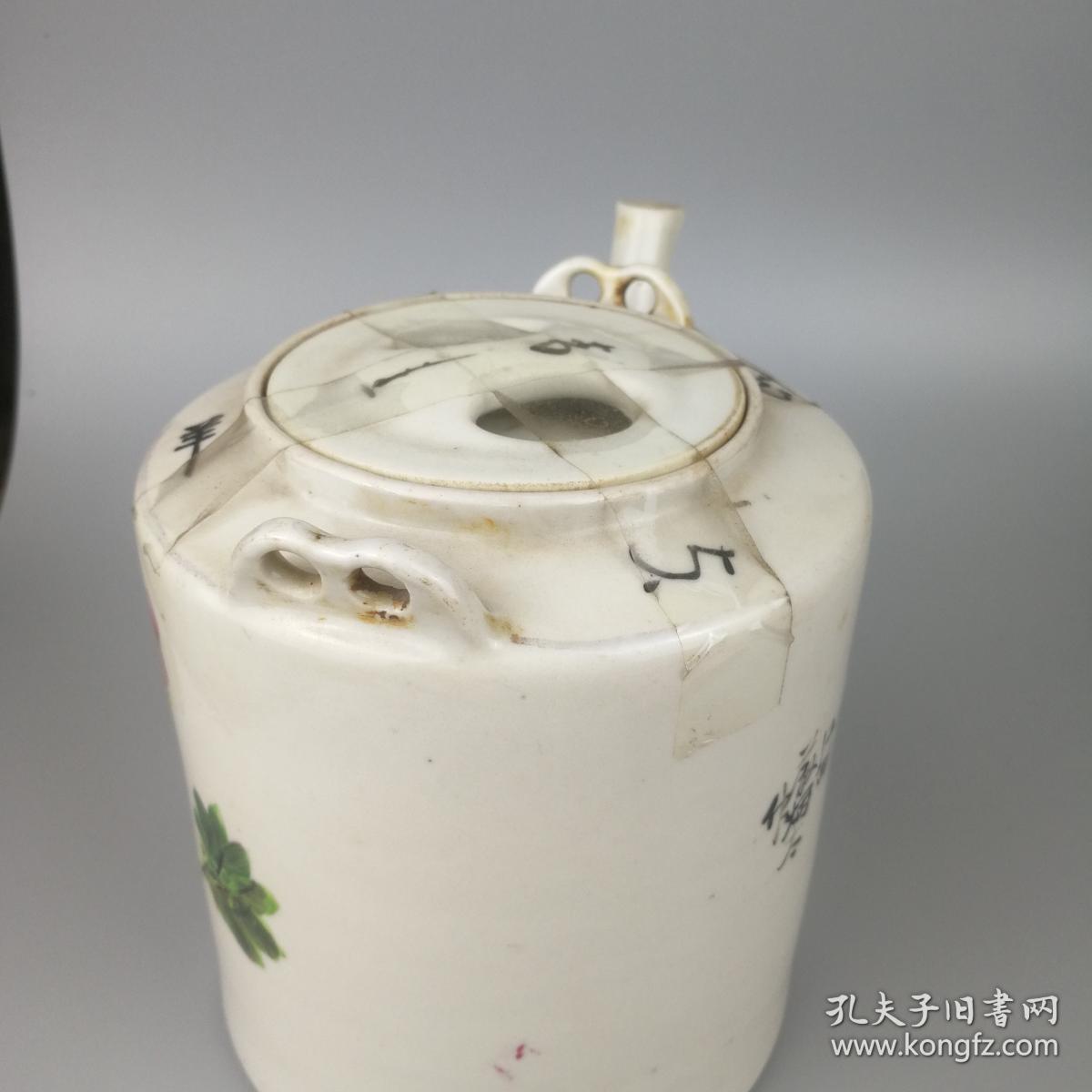 晚清民国瓷壶江西炳太作花鸟茶壶