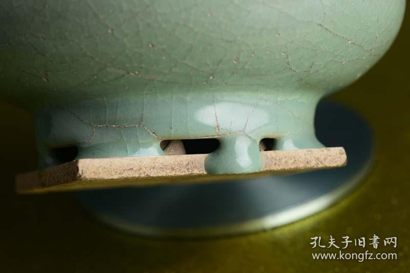宋清凉寺天青色玛瑙釉汝窑带支钉垫片窑址出土弦纹玉堂春瓶