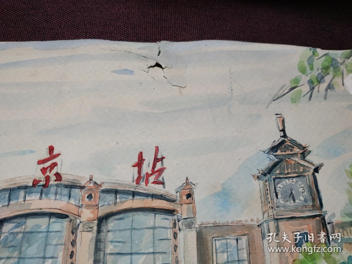 日本画家松江商株式会社社长铃木英夫1983年水彩画作品北京朝景有标签