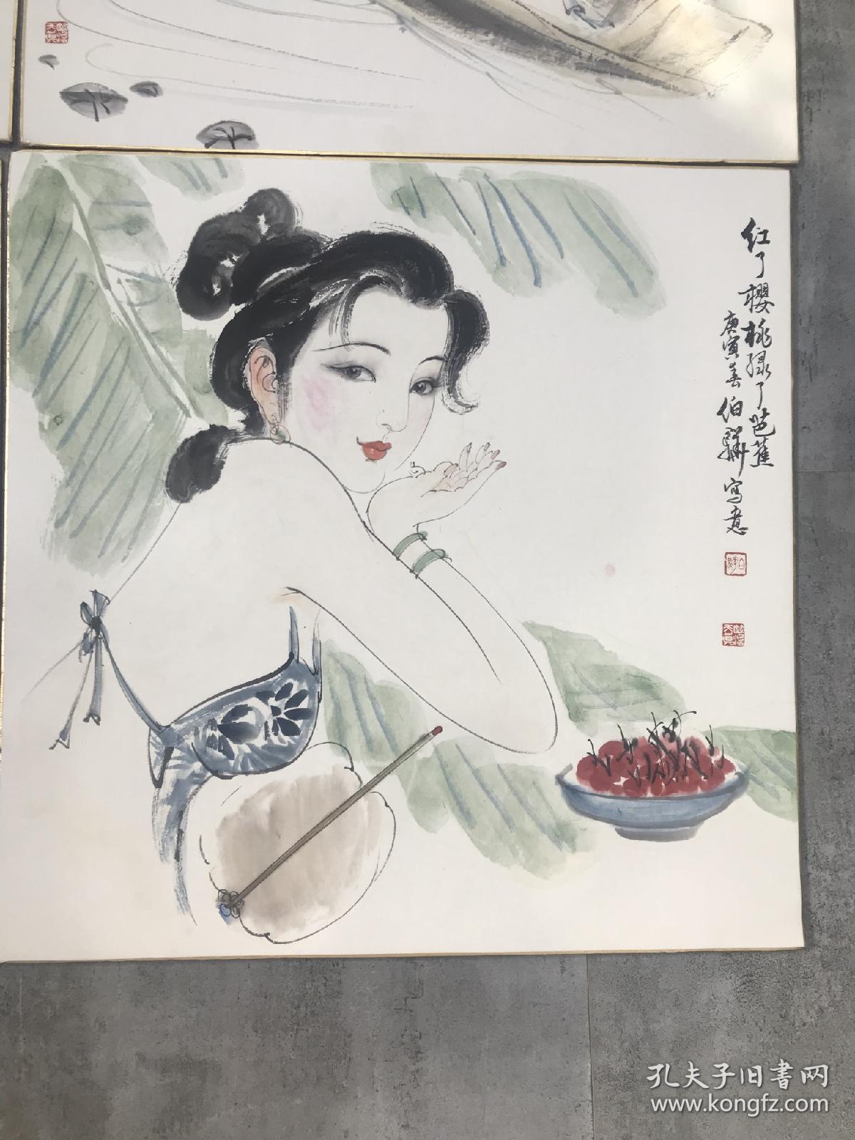 国画名家大师白伯骅卡纸人物四张保真