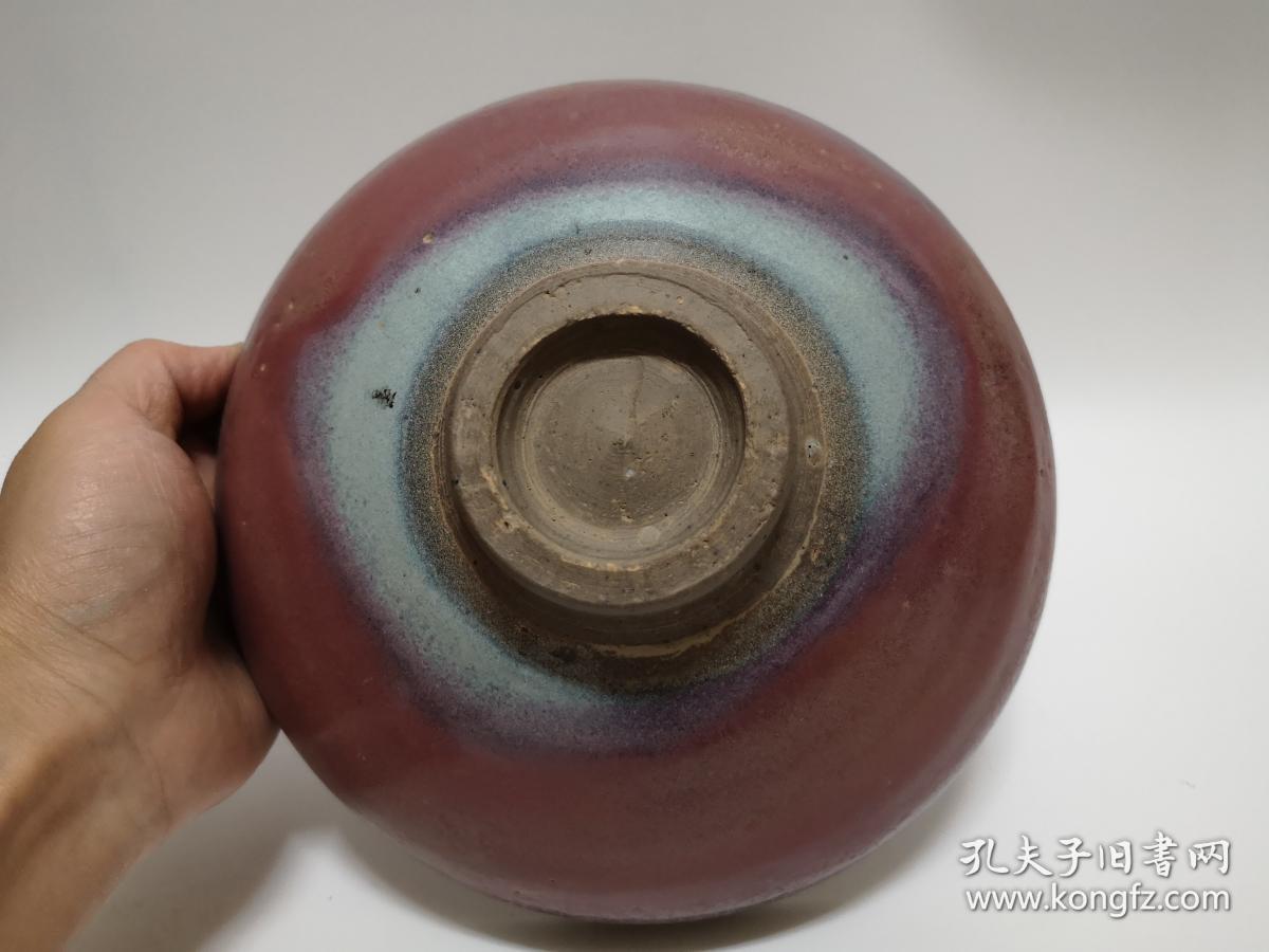 老窑 元代 钧窑 月白釉 挂红 满红斑 大碗 器型规整 线条硬朗 釉面