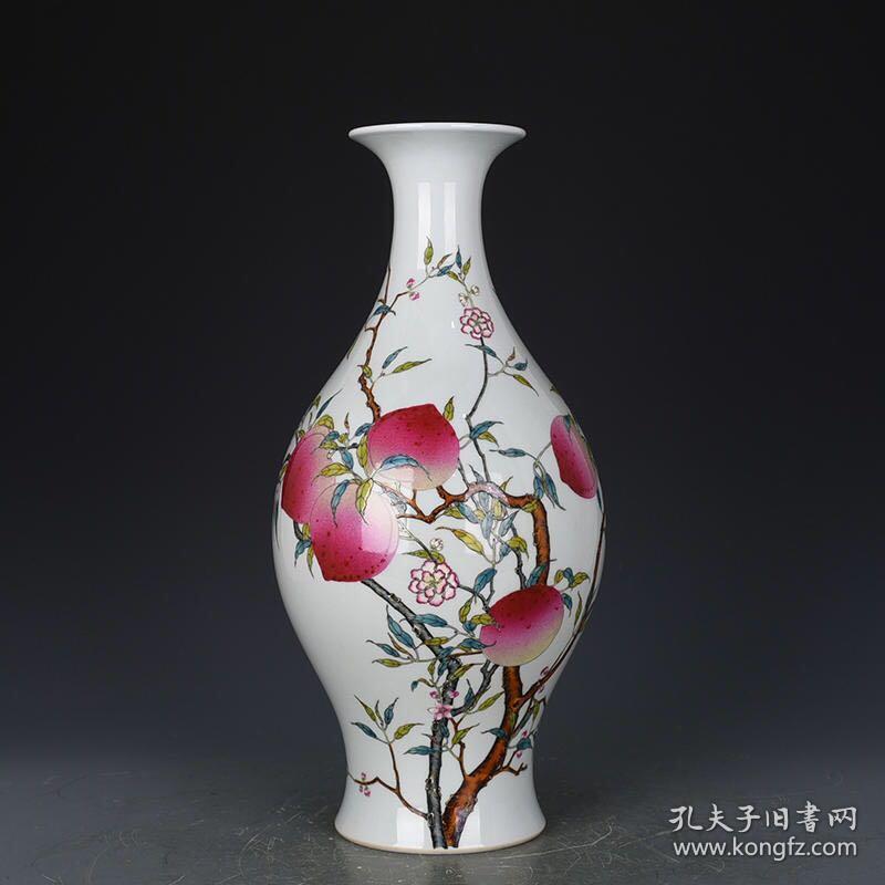清雍正粉彩福寿双全八桃橄榄瓶 古玩190629古董古瓷器花瓶 41.