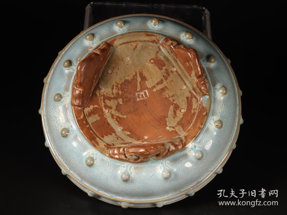 真品宋代钧窑釉色特征钧瓷麻酱底宋代钧瓷的底足图片北宋钧窑鼓钉洗