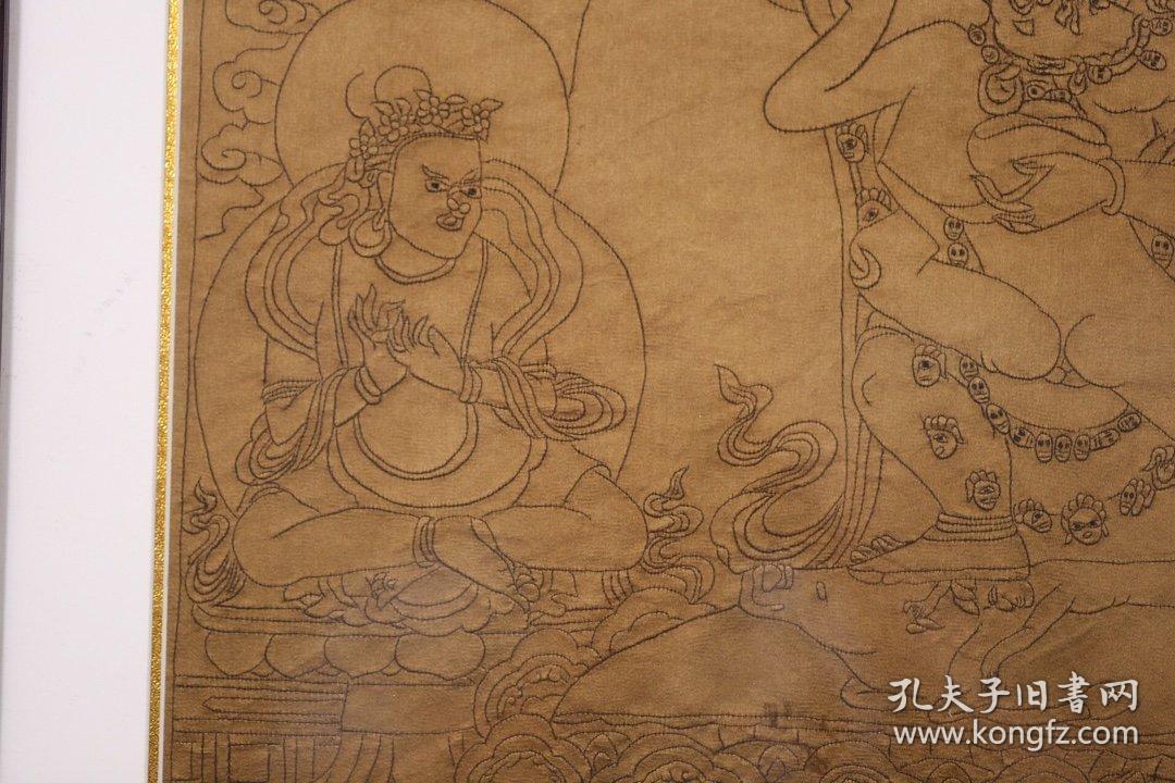 藏传 老发丝唐卡 欢喜佛唐卡,此件唐卡取材女性信徒发丝,欢喜佛是属于