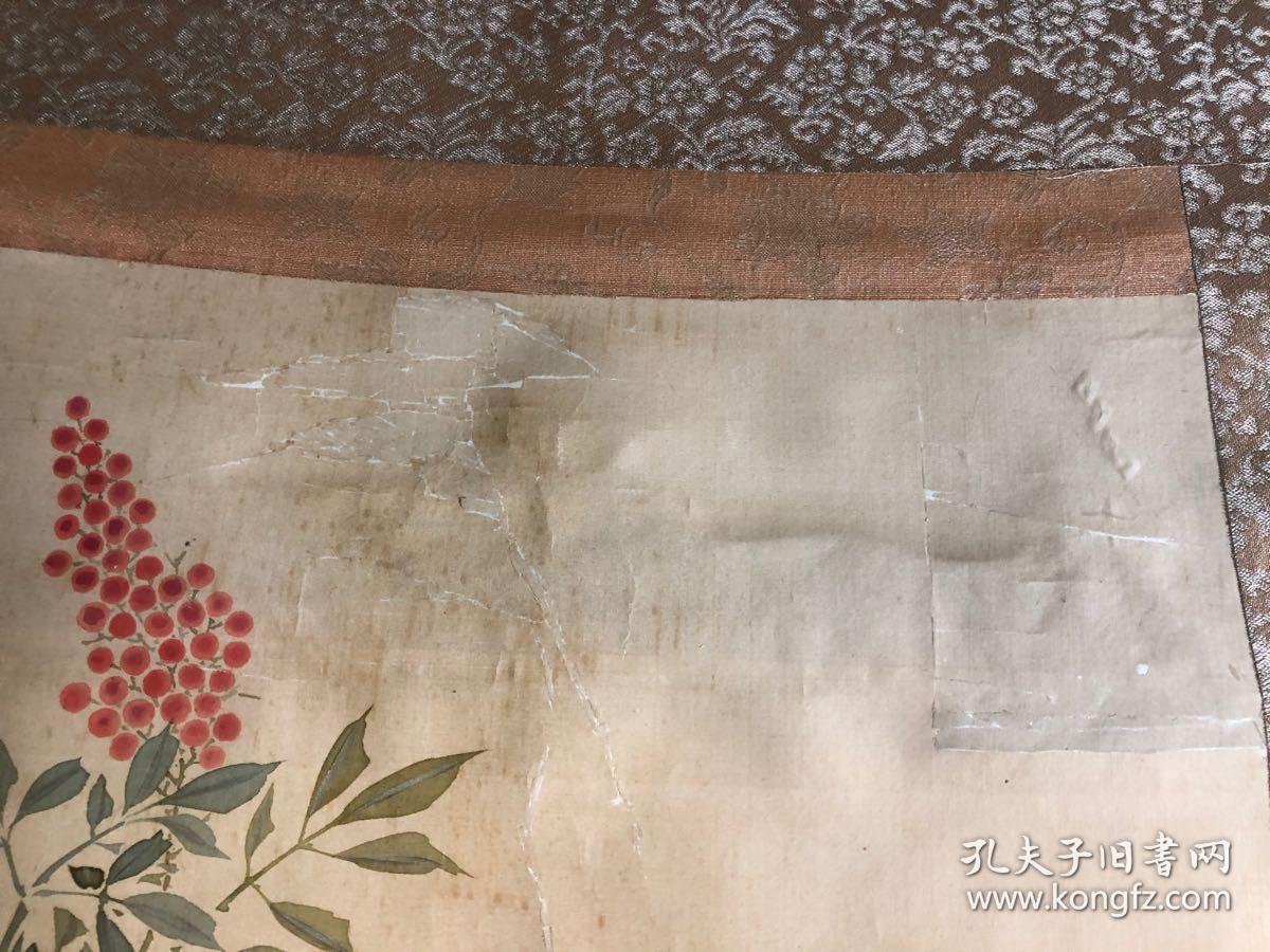 回流民国时期绢画,画工精细,有修补.尺寸110x40.5