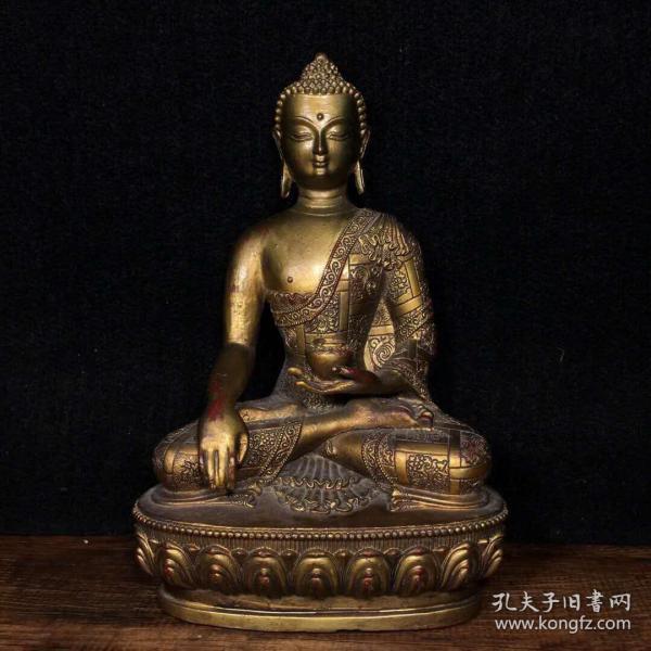 清代铜鎏金释迦摩尼立地成佛佛造像 藏区带回纯铜老佛像 纯手工打造